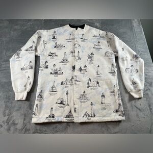 Vtg Art Unlimited Button Sweatshirt Sz Large Lighthouse Lake Michigan Superior
